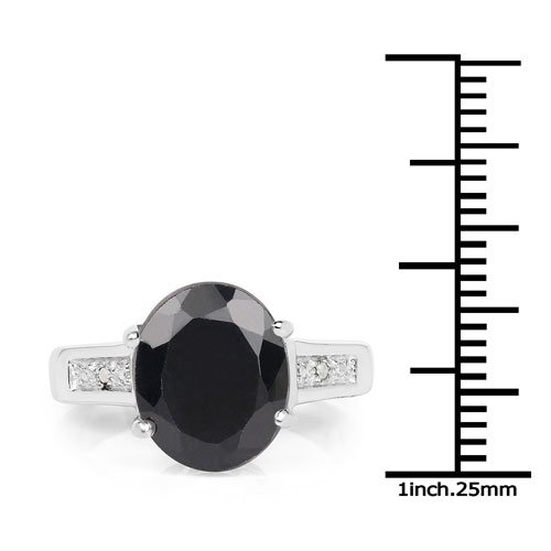 5.26 Carat Genuine Black Sapphire and White Diamond .925 Sterling Silver Ring