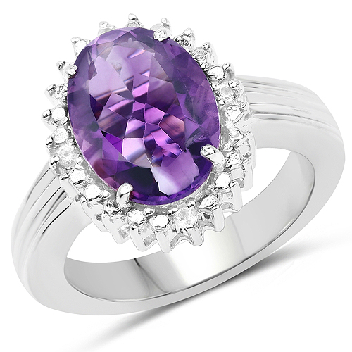 Amethyst-4.99 Carat Genuine Amethyst and White Topaz .925 Sterling Silver Ring
