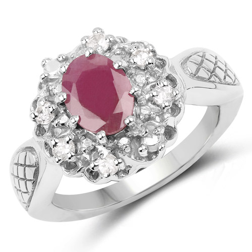 Ruby-1.84 Carat Genuine Ruby and White Topaz .925 Sterling Silver Ring