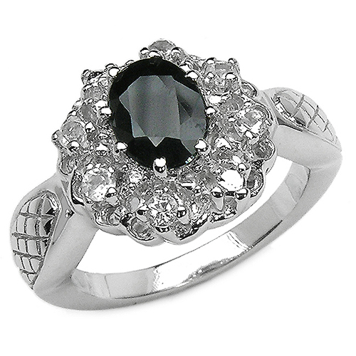 Sapphire-1.84 Carat Genuine Black Sapphire & White Topaz .925 Sterling Silver Ring