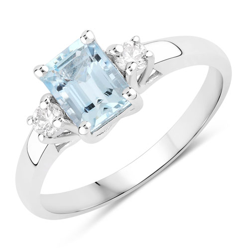 Rings-0.92 Carat Genuine Aquamarine and Lab Grown Diamond .925 Sterling Silver Ring