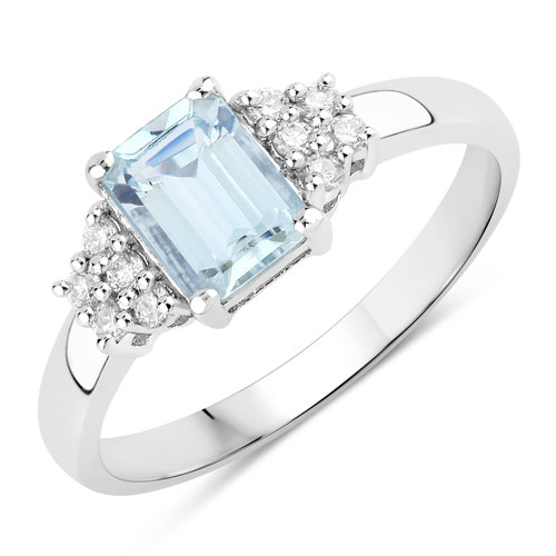 Rings-0.95 Carat Genuine Aquamarine and Lab Grown Diamond .925 Sterling Silver Ring