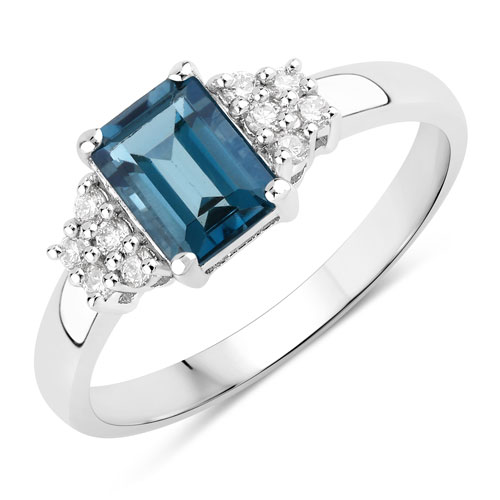 1.22 Carat Genuine London Blue Topaz and Lab Grown Diamond .925 Sterling Silver Ring