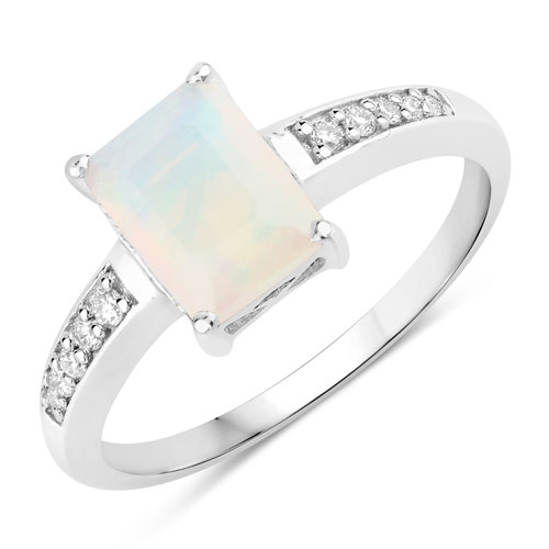 Opal-1.14 Carat Genuine Ethiopian Opal and Lab Grown Diamond .925 Sterling Silver Ring