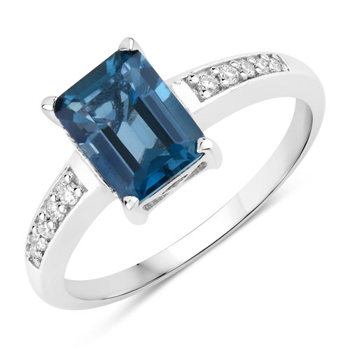 Rings-1.69 Carat Genuine London Blue Topaz and Lab Grown Diamond .925 Sterling Silver Ring