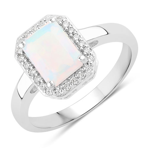 Opal-1.23 Carat Genuine Ethiopian Opal and Lab Grown Diamond .925 Sterling Silver Ring