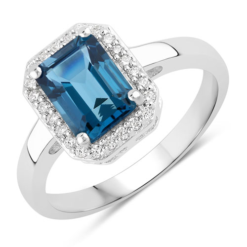 Rings-1.78 Carat Genuine London Blue Topaz and Lab Grown Diamond .925 Sterling Silver Ring