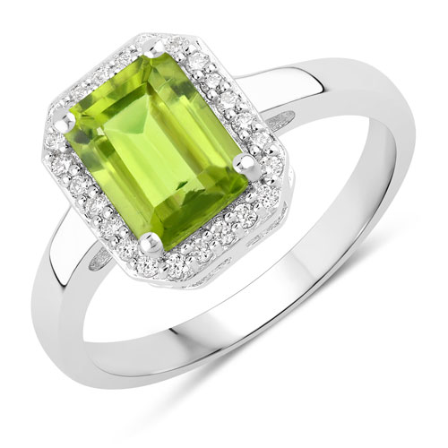 Peridot-1.78 Carat Genuine Peridot and Lab Grown Diamond .925 Sterling Silver Ring