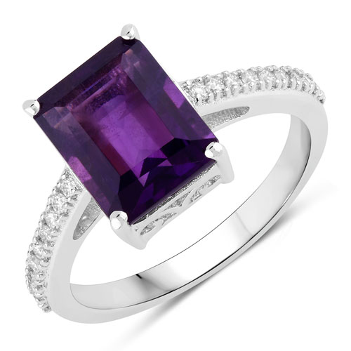 Amethyst-3.43 Carat Genuine Amethyst and Lab Grown Diamond .925 Sterling Silver Ring