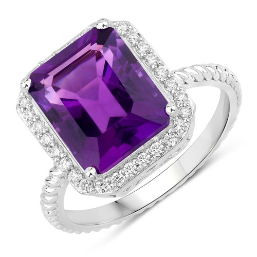 Amethyst-4.03 Carat Genuine Amethyst and Lab Grown Diamond .925 Sterling Silver Ring