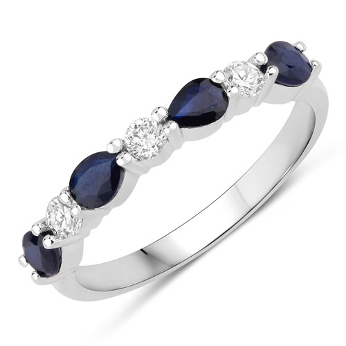 Sapphire-0.98 Carat Genuine Blue Sapphire and Lab Grown Diamond .925 Sterling Silver Ring