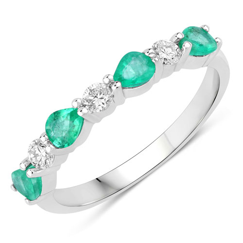 Emerald-0.74 Carat Genuine Zambian Emerald and Lab Grown Diamond .925 Sterling Silver Ring