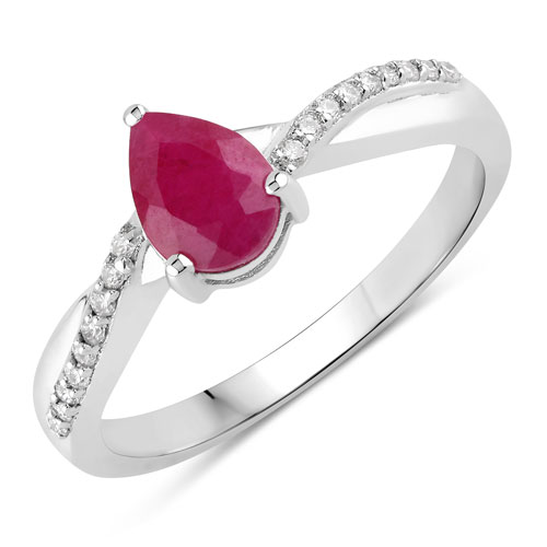 Ruby-0.94 Carat Genuine Mozambique Ruby and Lab Grown Diamond .925 Sterling Silver Ring