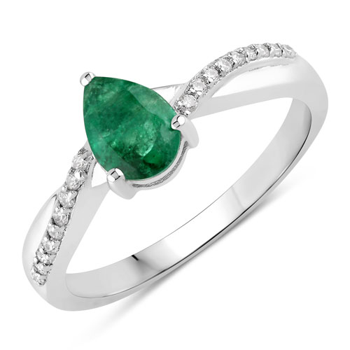 Emerald-0.79 Carat Genuine Zambian Emerald and Lab Grown Diamond .925 Sterling Silver Ring