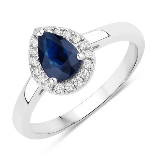 Sapphire-0.94 Carat Genuine Blue Sapphire and Lab Grown Diamond .925 Sterling Silver Ring