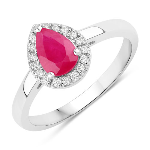 Ruby-0.94 Carat Genuine Mozambique Ruby and Lab Grown Diamond .925 Sterling Silver Ring