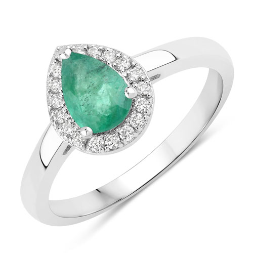 Emerald-0.79 Carat Genuine Zambian Emerald and Lab Grown Diamond .925 Sterling Silver Ring