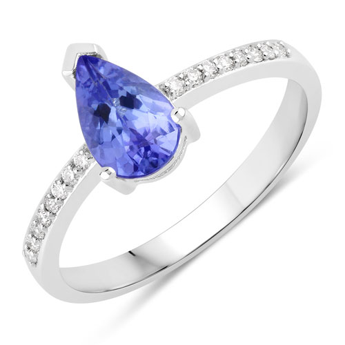 Tanzanite-0.88 Carat Genuine Tanzanite and Lab Grown Diamond .925 Sterling Silver Ring