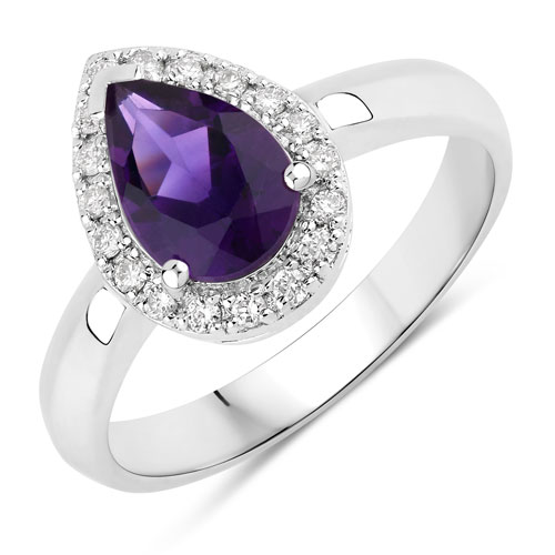 Amethyst-1.33 Carat Genuine Amethyst and Lab Grown Diamond .925 Sterling Silver Ring