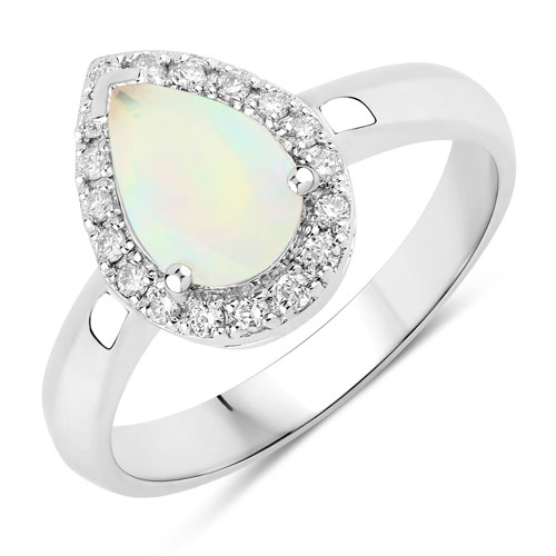 Opal-1.08 Carat Genuine Ethiopian Opal and Lab Grown Diamond .925 Sterling Silver Ring
