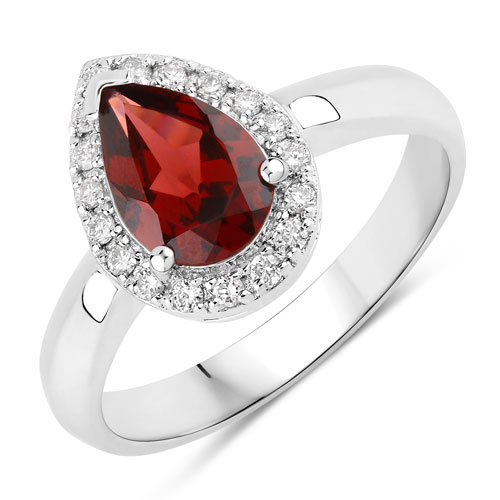 Garnet-1.48 Carat Genuine Mozambique Garnet and Lab Grown Diamond .925 Sterling Silver Ring