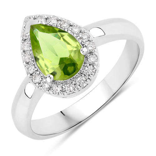 Peridot-1.28 Carat Genuine Peridot and Lab Grown Diamond .925 Sterling Silver Ring