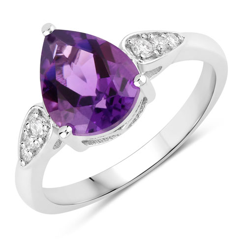 Amethyst-2.21 Carat Genuine Amethyst and Lab Grown Diamond .925 Sterling Silver Ring
