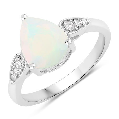 Opal-1.51 Carat Genuine Ethiopian Opal and Lab Grown Diamond .925 Sterling Silver Ring