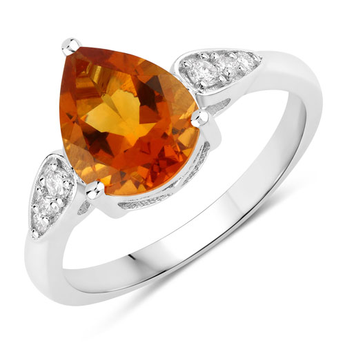 Citrine-1.61 Carat Genuine Madeira Citrine and Lab Grown Diamond .925 Sterling Silver Ring