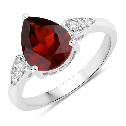 Garnet-2.56 Carat Genuine Mozambique Garnet and Lab Grown Diamond .925 Sterling Silver Ring