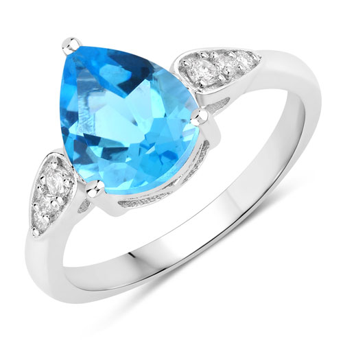 Rings-2.71 Carat Genuine Swiss Blue Topaz and Lab Grown Diamond .925 Sterling Silver Ring