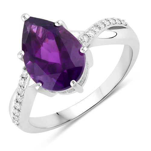 Amethyst-2.62 Carat Genuine Amethyst and Lab Grown Diamond .925 Sterling Silver Ring