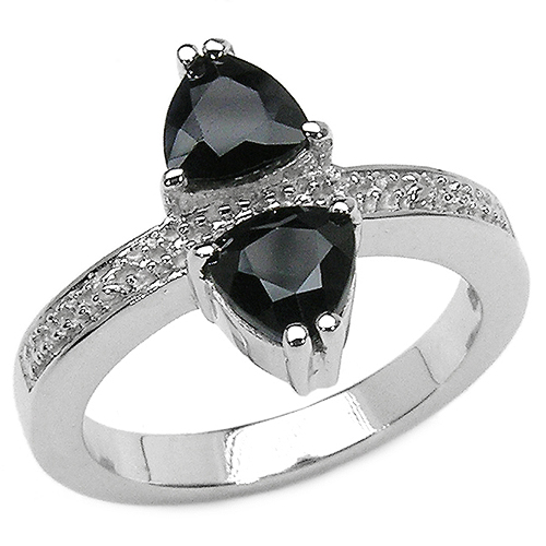 1.61 Carat Genuine Black Sapphire & White Topaz .925 Sterling Silver Ring