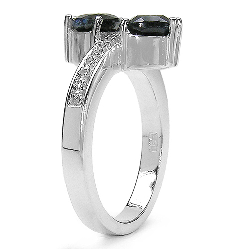 1.61 Carat Genuine Black Sapphire & White Topaz .925 Sterling Silver Ring