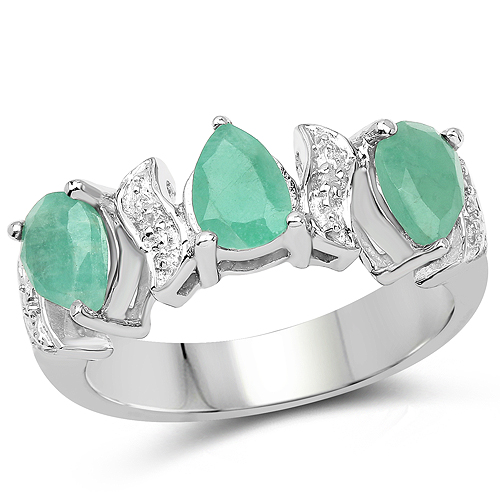 Emerald-1.87 Carat Genuine Emerald and White Topaz .925 Sterling Silver Ring