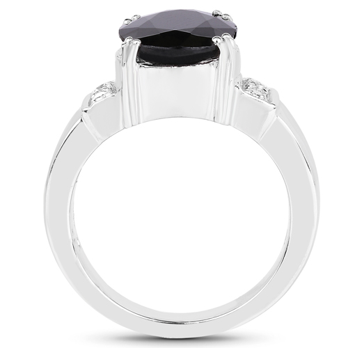 5.29 Carat Genuine Black Sapphire and White Topaz .925 Sterling Silver Ring