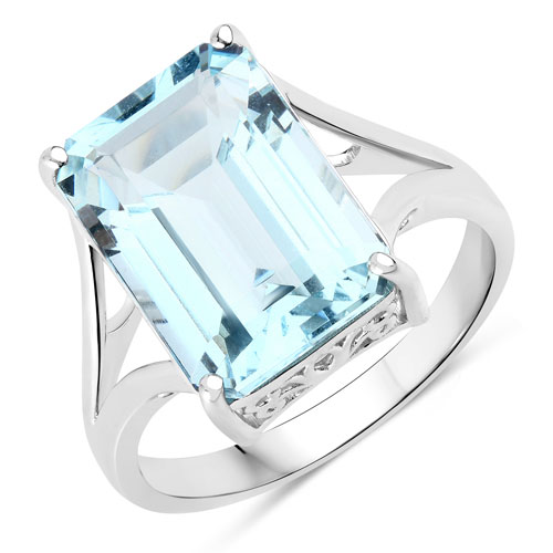 Rings-6.82 Carat Genuine Aquamarine 18K White Gold Ring