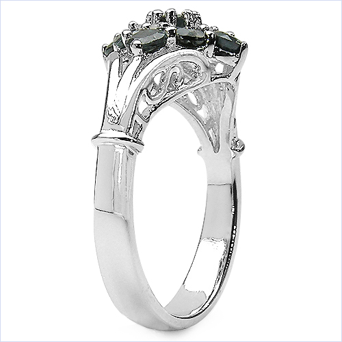 1.26 Carat Genuine Black Sapphire & White Topaz .925 Sterling Silver Ring