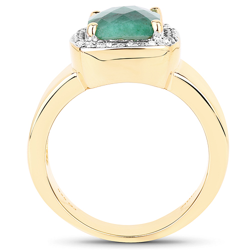 14K Yellow Gold Plated 6.12 Carat Dyed Emerald and White Topaz .925 Sterling Silver Ring