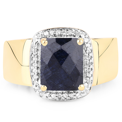 14K Yellow Gold Plated 4.07 Carat Dyed Sapphire and White Topaz .925 Sterling Silver Ring
