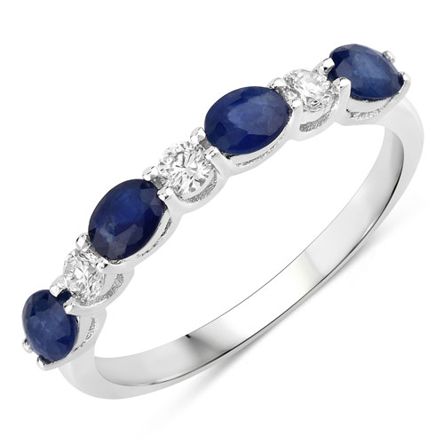 Sapphire-1.06 Carat Genuine Blue Sapphire and Lab Grown Diamond .925 Sterling Silver Ring