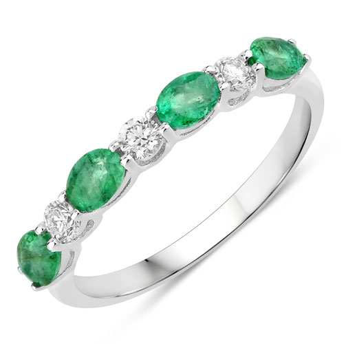 Emerald-0.78 Carat Genuine Zambian Emerald and Lab Grown Diamond .925 Sterling Silver Ring