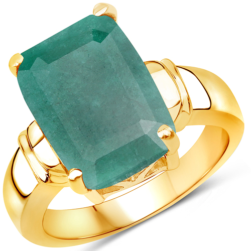 14K Yellow Gold Plated 6.00 Carat Dyed Emerald .925 Sterling Silver Ring