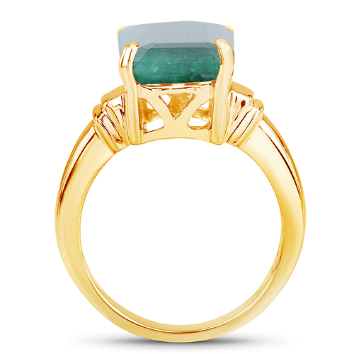 14K Yellow Gold Plated 6.00 Carat Dyed Emerald .925 Sterling Silver Ring