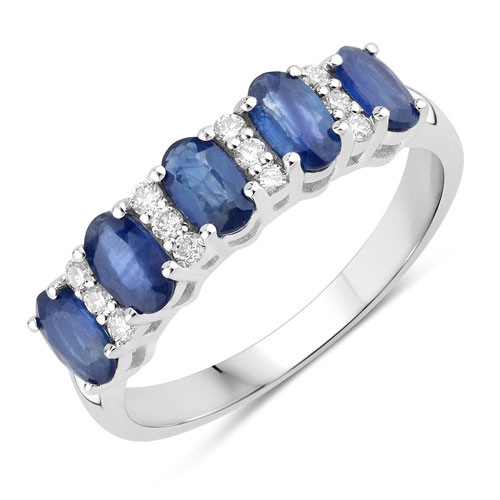 Sapphire-1.42 Carat Genuine Blue Sapphire and Lab Grown Diamond .925 Sterling Silver Ring