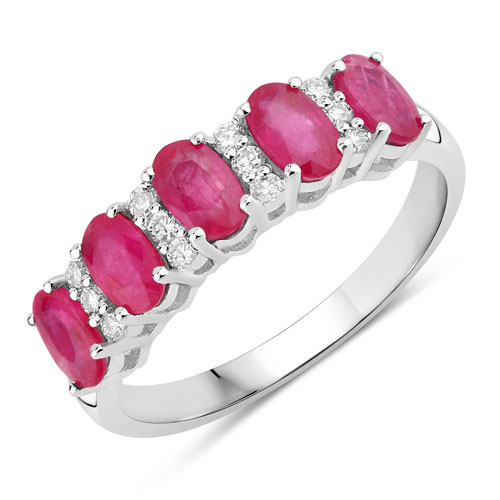 Ruby-1.27 Carat Genuine Mozambique Ruby and Lab Grown Diamond .925 Sterling Silver Ring