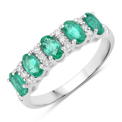 Emerald-1.12 Carat Genuine Zambian Emerald and Lab Grown Diamond .925 Sterling Silver Ring