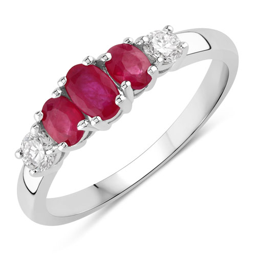 Ruby-0.84 Carat Genuine Mozambique Ruby and Lab Grown Diamond .925 Sterling Silver Ring