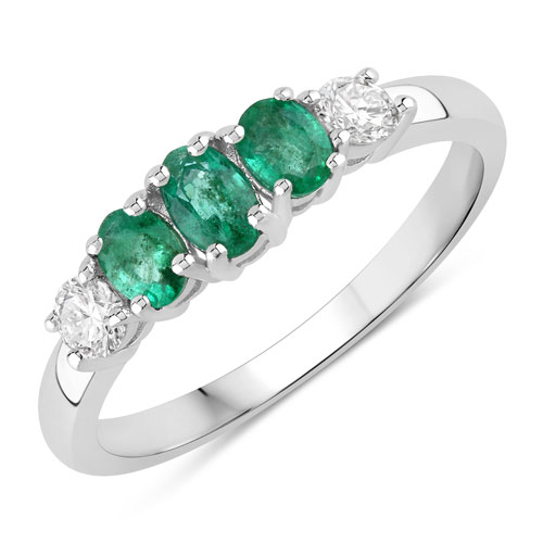 Emerald-0.71 Carat Genuine Zambian Emerald and Lab Grown Diamond .925 Sterling Silver Ring