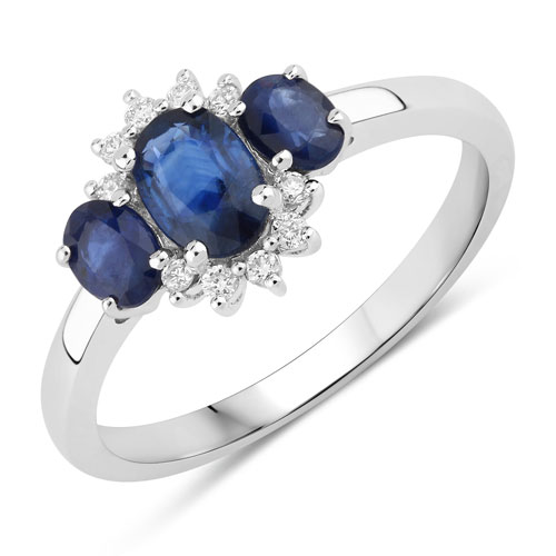 Sapphire-1.09 Carat Genuine Blue Sapphire and Lab Grown Diamond .925 Sterling Silver Ring